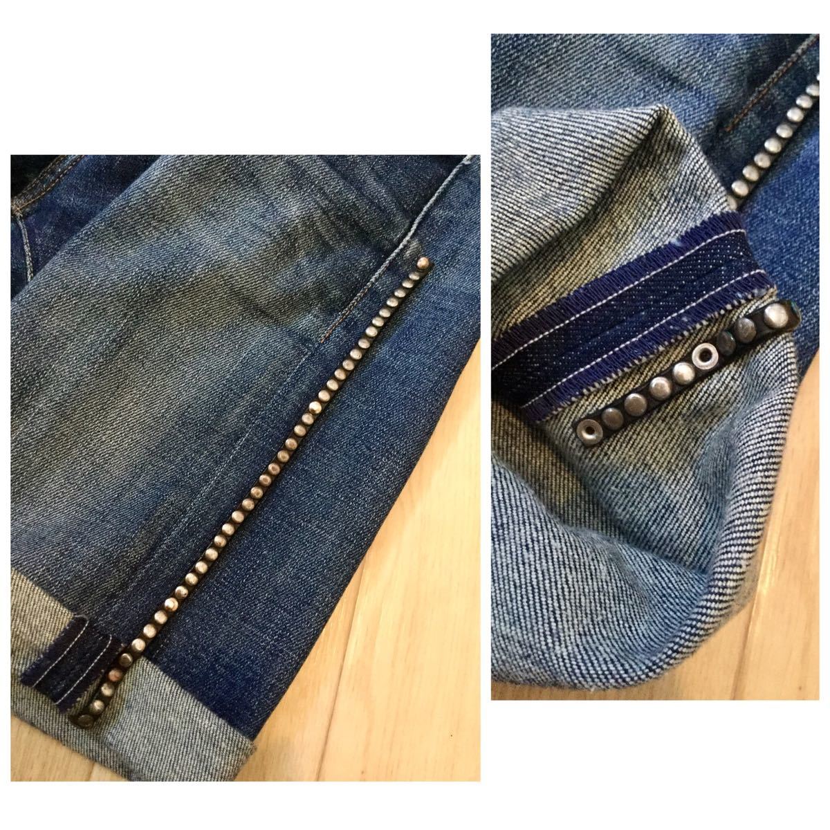 即決 古着リメイク「Levi’s MADE&CRAFTED」 ロールアップ レザースタッズ デニムショートパンツ SIZE:30 イタリア製_画像8