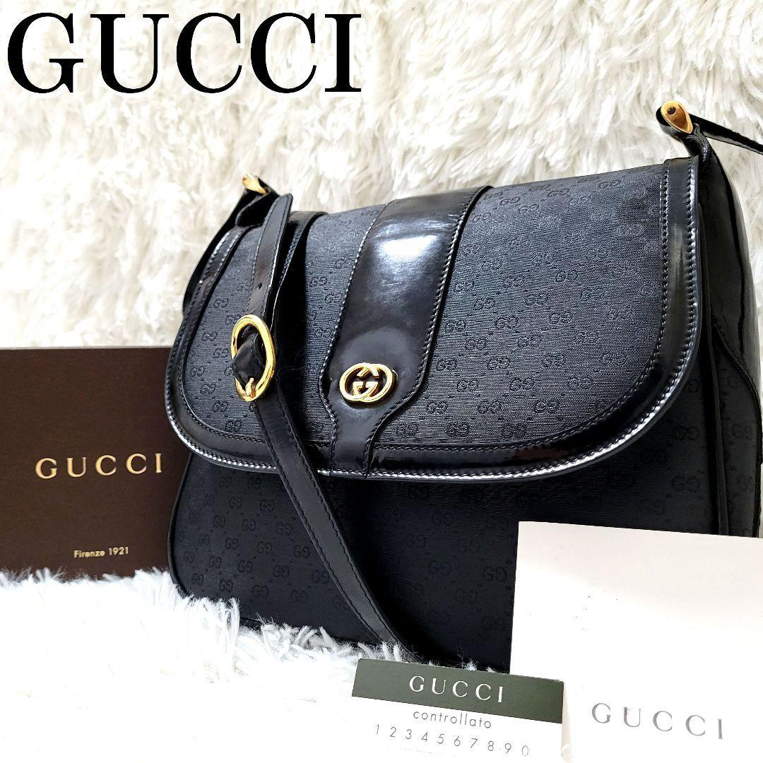 美品】GUCCI ショルダーバッグ マイクロG PVC レザー ゴールド金具-