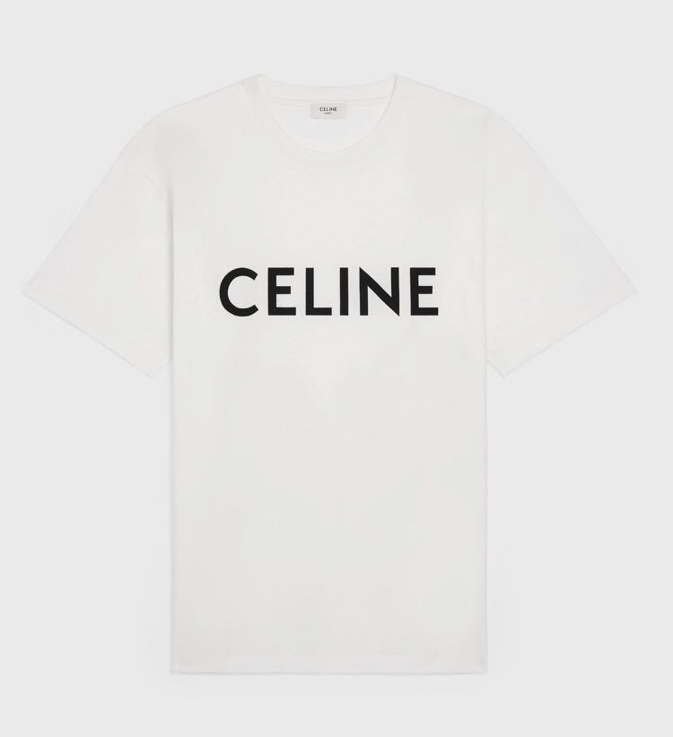 正規 20SS CELINE セリーヌ Hedi Slimane エディスリマン ロゴ プリント クルーネック Tシャツ 白 XL 2X308916G