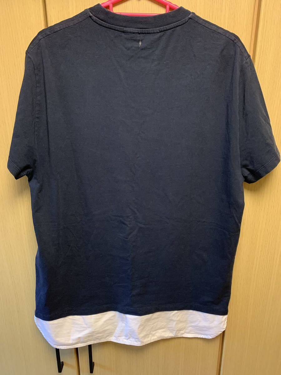 正規 19AW Neil Barrett ニールバレット レイヤード シャツ切替 クルーネック Tシャツ カットソー 紺白 M PBJT465C L514C