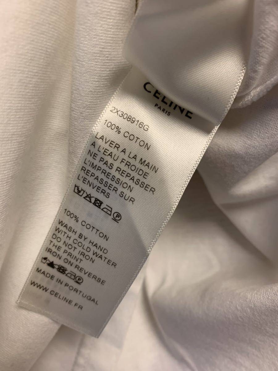 正規 20SS CELINE セリーヌ Hedi Slimane エディスリマン ロゴ プリント クルーネック Tシャツ 白 XL 2X308916G