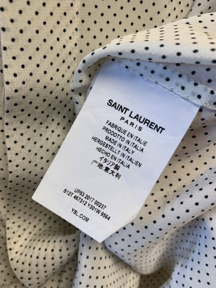 正規 18SS Saint Laurent Paris サンローランパリ マイクロドット タイニーカラー シルク ドレスシャツ 白 37 14 1/2 467312 Y301W_画像4