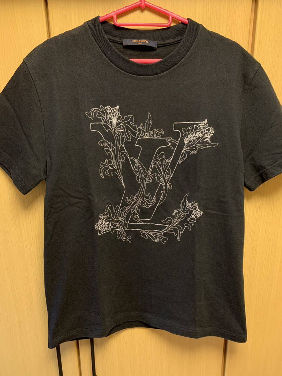 正規 20AW LOUIS VUITTON ルイ ヴィトン VIRGIL ABLOH ヴァージル アブロー 花 LV 刺繍 Tシャツ 紺 S RM202 NPL HJY68W