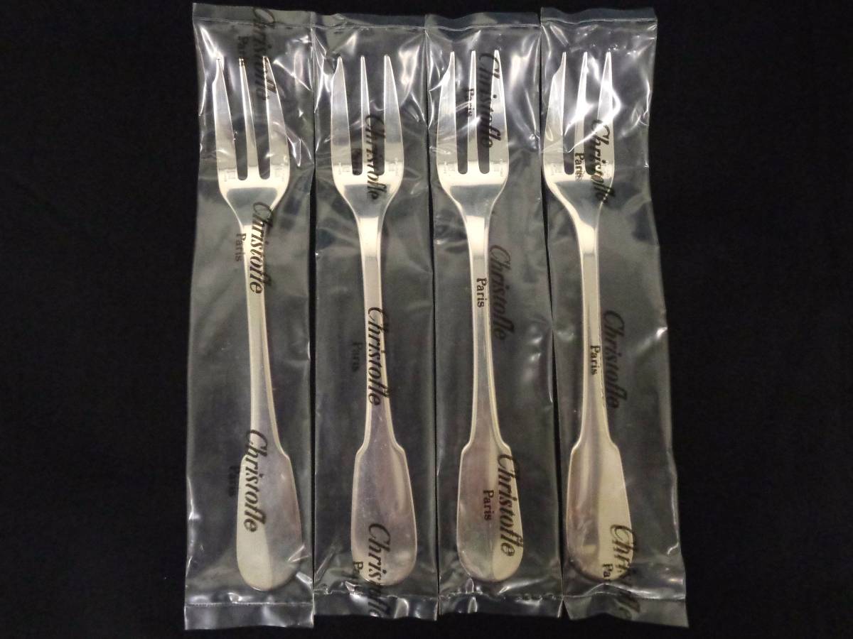 apf055* unopened storage goods [Christofle/ Chris to full ] original silver plating pe -stroke Lee Fork 4 pcs set length approximately 15.9cm #NK247