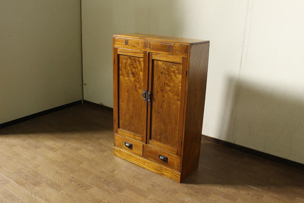  new arrival! antique! old wood grain. beautiful wooden storage shelves * drawer attaching cupboard / bookcase /. pavilion / display shelf / old furniture / furniture / glass case / Showa Retro 