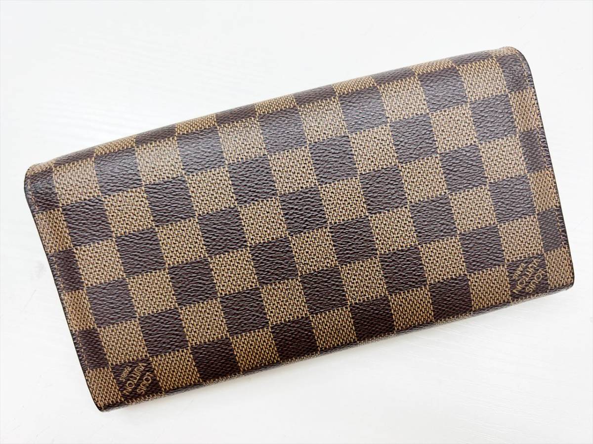 良好品 Louis Vuitton ルイヴィトン ダミエ ポルトフォイユ ローズベリー 二つ折り長財布 エベヌ ゴールド M63017