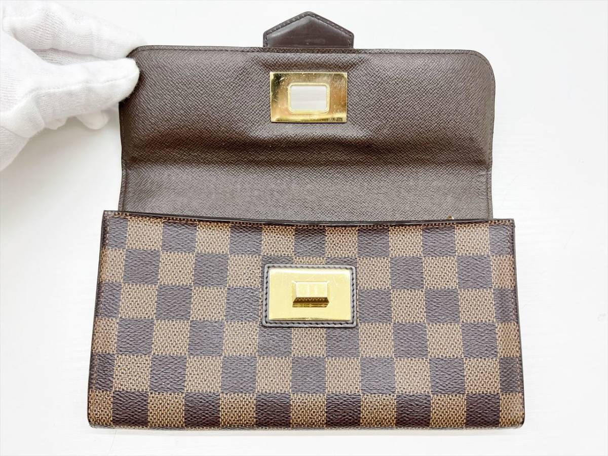 良好品　Louis Vuitton　ルイヴィトン　ダミエ　ポルトフォイユ　ローズベリー　二つ折り長財布　エベヌ　ゴールド　M63017
