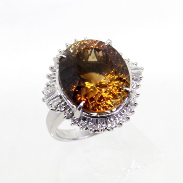 【爆売り!】 ◎中古美品◎プラチナ ブラウントパーズ 16.53ct ダイヤ 0.52ct リング 13号 トパーズ