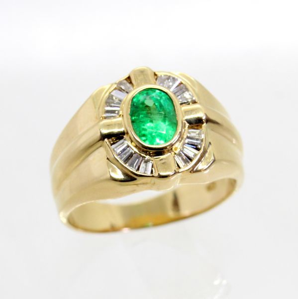 【感謝価格】 ◎中古美品◎18金 エメラルド 1.13ct ダイヤ 0.35ct メンズリング 21号 ゴールド