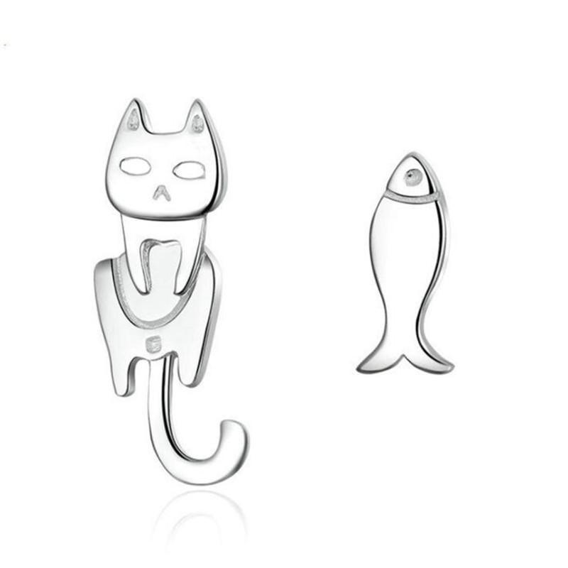  cat fish cat earrings cat animal fish earrings both ear silver Korea fashion .... ground . series mass production type lovely ....