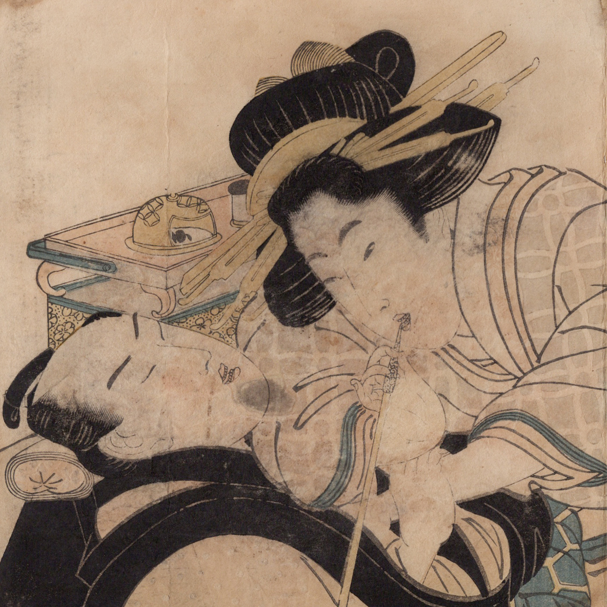 浮世絵 春画】英山「あぶな絵」木版画 江戸時代 当時摺 錦絵 枕 浮世絵 春画】英山「あぶな絵」木版画 江戸時代 当時摺 錦絵 枕