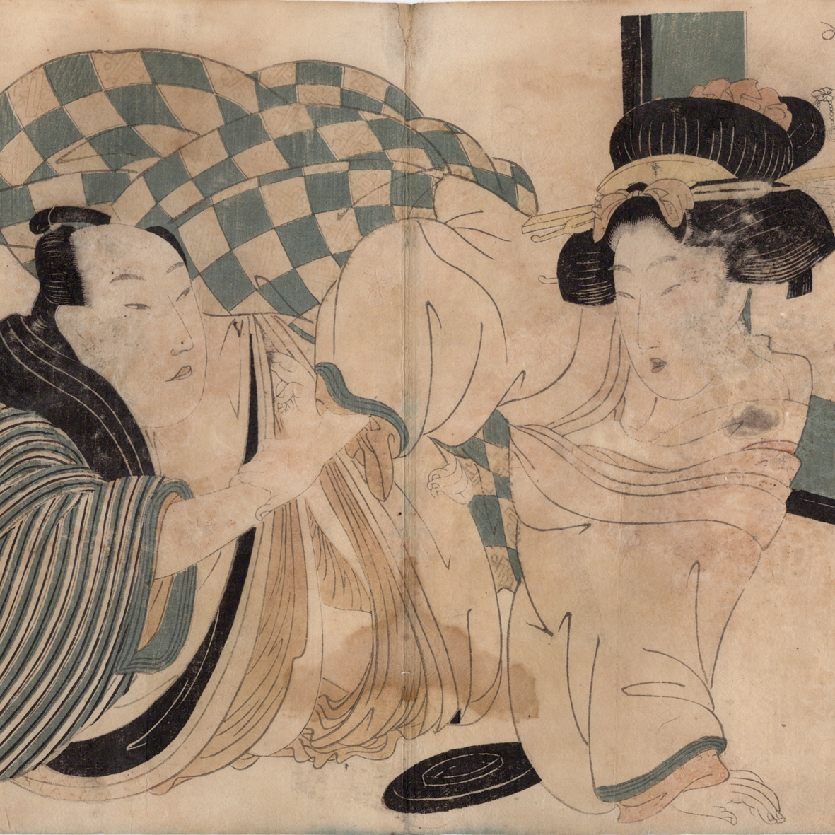 浮世絵 春画】英山「あぶな絵」木版画 江戸時代 当時摺 錦絵 枕 浮世絵 春画】英山「あぶな絵」木版画 江戸時代 当時摺 錦絵 枕