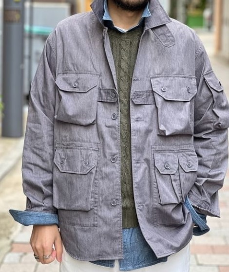 新品 ENGINEERED GARMENTS エンジニアドガーメンツ 23SS EXPLORER SHIRT JACKET FEATHER PC  TWILL - H.GREY シャツジャケット SサイズMP226