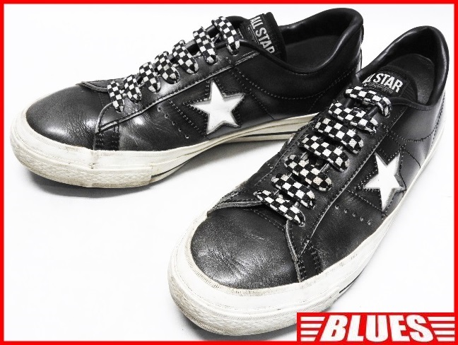 即決★日本製 CONVERSE★27cm ワンスター コンバース 廃盤 メンズ8.5 レザースニーカー 黒 グレー系 レースアップ 本革 オールスター 本皮