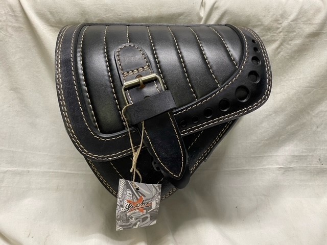 Lucky Custom Leather サドルバッグ サドルシート ツールバッグ 最高級イタリアンレザー ダメージブラック×ブラック ショベル チョッパー_画像2