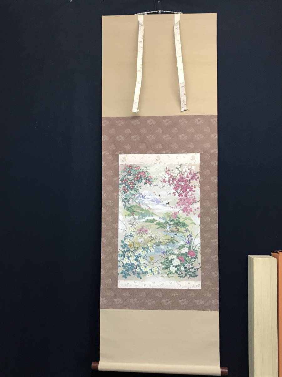 . made / author un- details / flowers and birds Fuji map / Mt Fuji map / landscape map / printing / handicraft // hanging scroll * Treasure Ship *AC-740