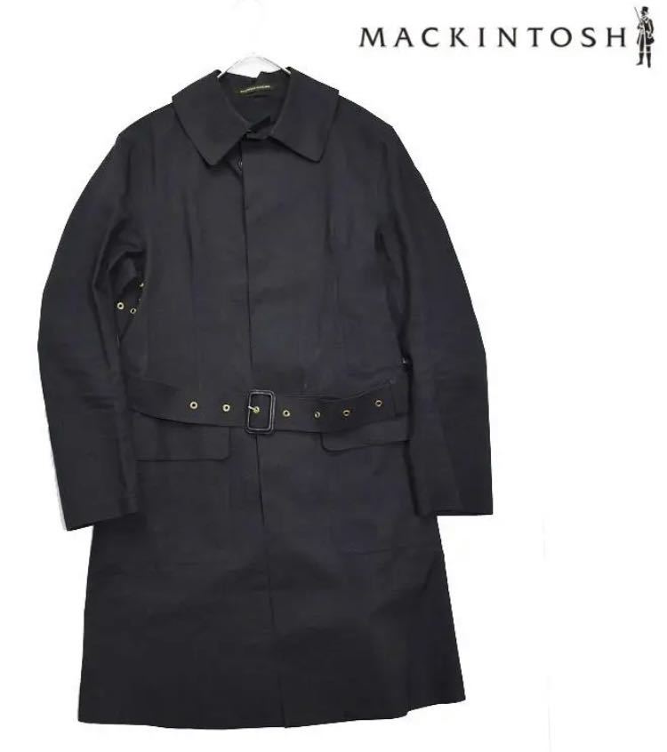 正規 英国製 黒 ベルト付きステンカラーラバーコート