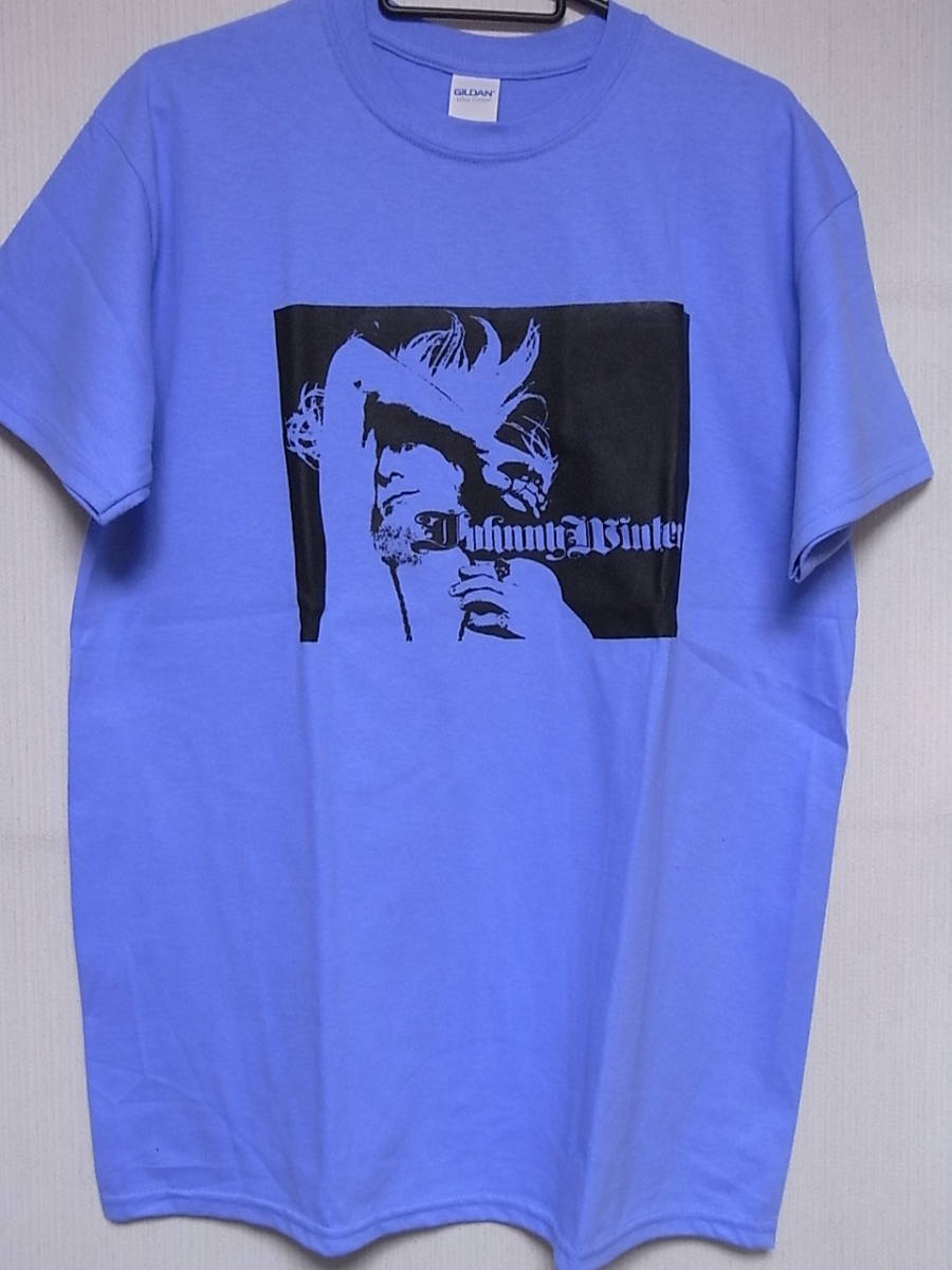 即決★新品ロックＴシャツ★ジョニー・ウィンター★JOHNNY WINTER★ライトブルーボディ×ブラックプリント★S/M/Lサイズ対応可能の画像1