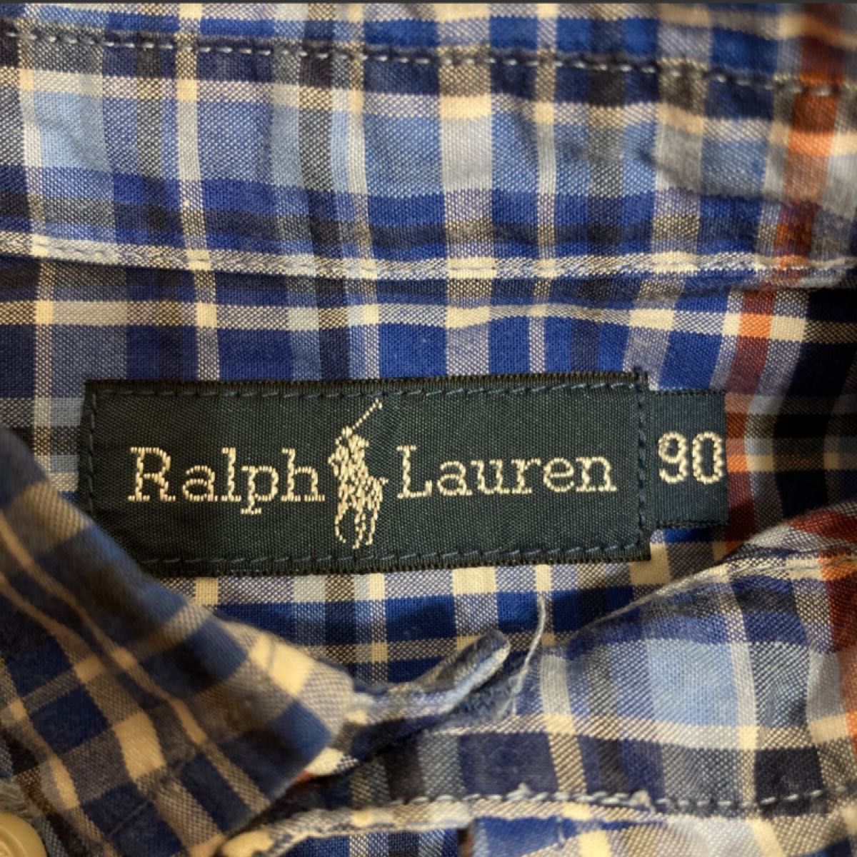 ★ ラルフローレン RALPH LAUREN★ ボタンダウンシャツ チェックシャツ 長袖シャツ 長袖 90 ナイガイ製 刺繍入り