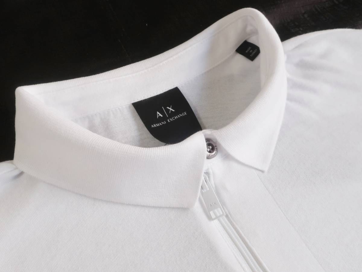  новый товар * Armani * белый Zip рубашка-поло * белый . Logo вышивка * легкий тонкий * короткий рукав s Rav вязаный рубашка белый XL*ARMANI*087