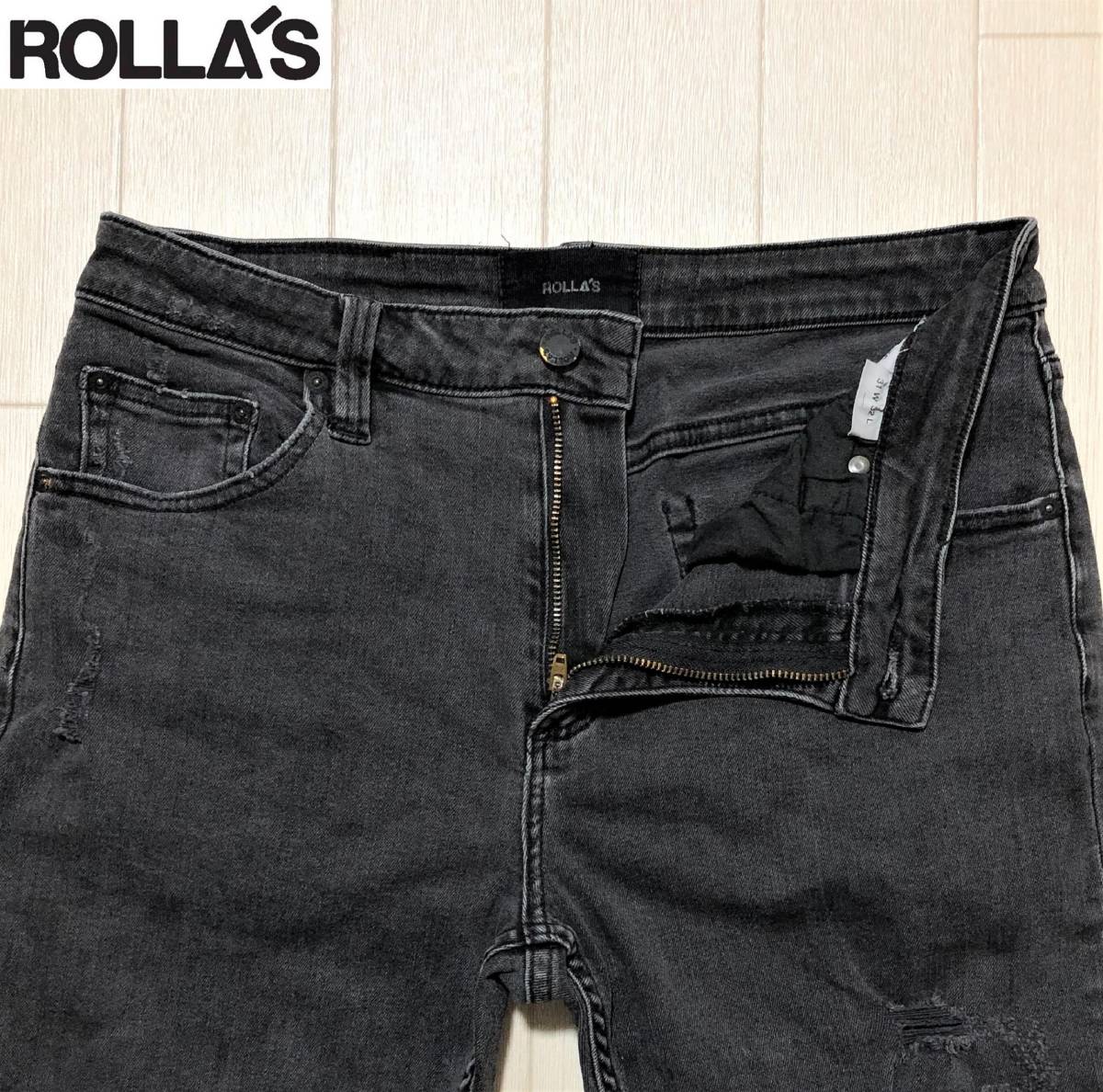 ROLLA'S STINGER JEANS DEVIL BLACK DESTROY ローラス スティンガー ジーンズ デビル ブラック デストロイ W32 スキニー デニム 15701B