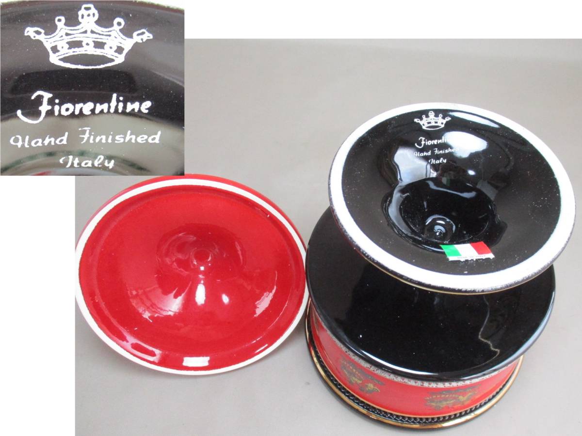 C046*イタリア陶磁器* Fiorentine 赤×黒 キャンディー入 1点 /蓋物お菓子入れ /未使用 /剥離あり【送料込】の画像6