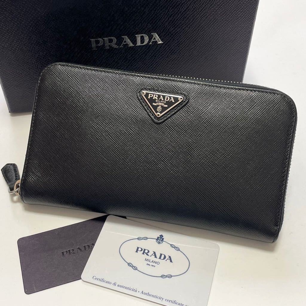 PRADA サフィアーノ レザー 三角ロゴ 長財布 ブラック Yahoo!フリマ（旧）-