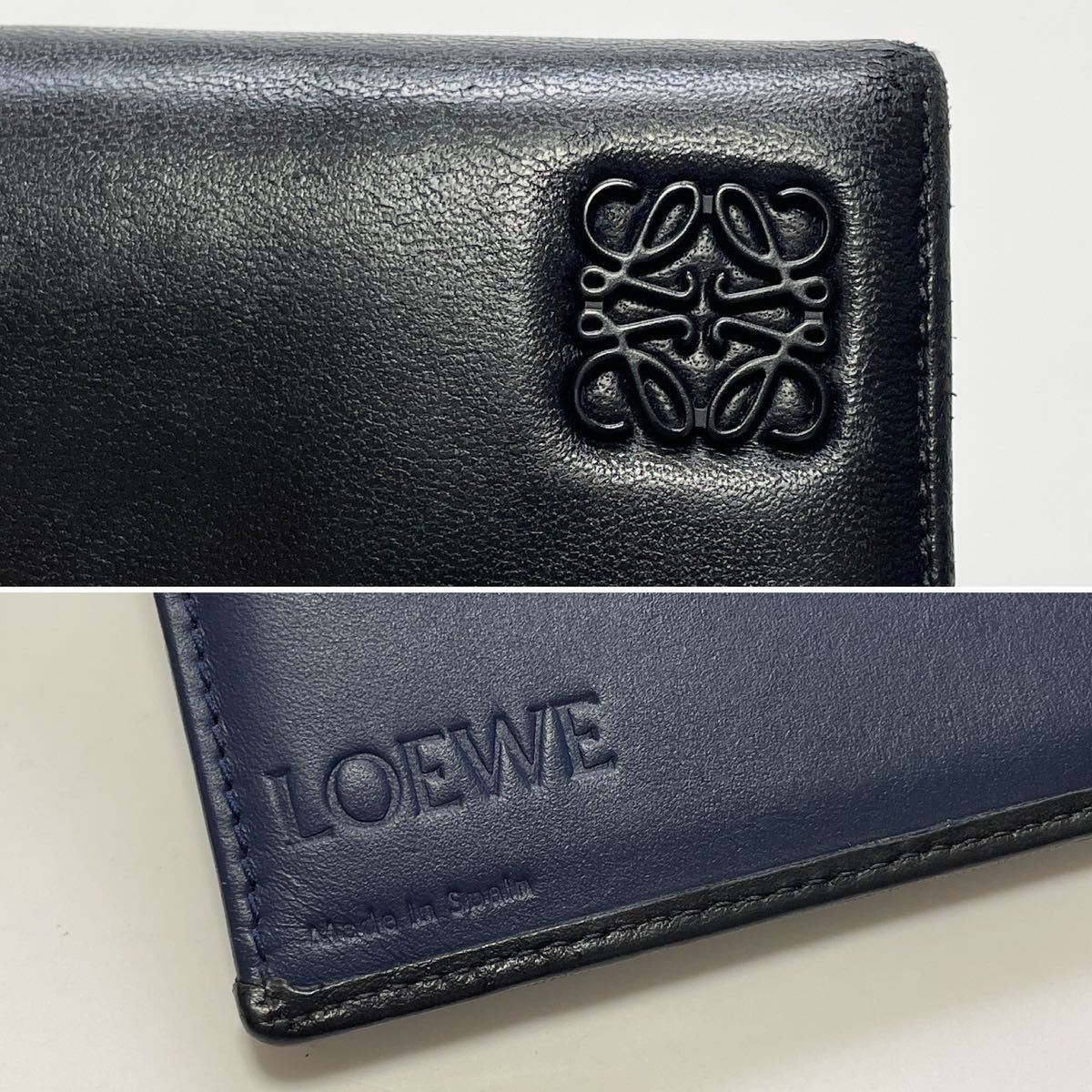 ★LOEWE ロエベ アナグラム 二つ折り 長財布 バイカラー ブラック×ネイビーブルー メンズ 男性【鑑定済み 本物保証】_画像6