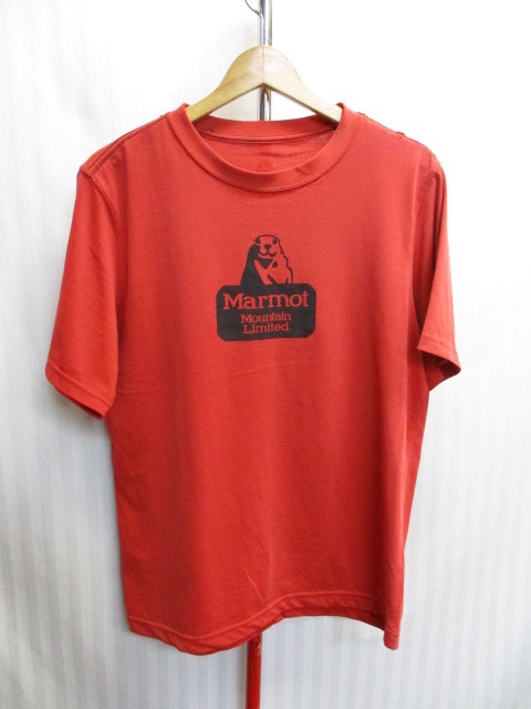 Marmot　マーモット　Tシャツ　メンズL 赤　速乾スポーツシャツ　アウトドアシャツ　速乾ウエア　半袖シャツ キャンプウエア ジャージ06211_画像1