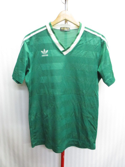 アディダス　90sヴィンテージ　ゲームシャツ　メンズL　緑　グリーンジャージトップ　半袖サッカーシャツ　サッカージャージトップ　07131_画像1