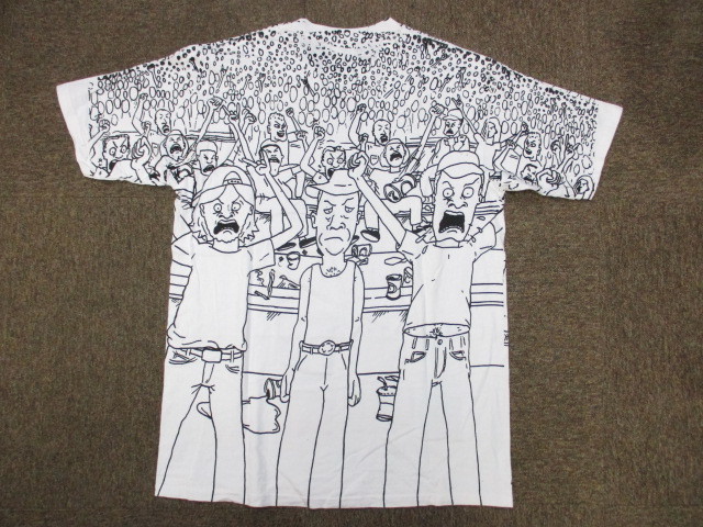 Beavis and Butt-Head　ビーバス＆バットヘッド　90sヴィンテージ　Tシャツ　メンズXL LL　白Tシャツ　総柄Tシャツ　半袖シャツ　07261_画像5