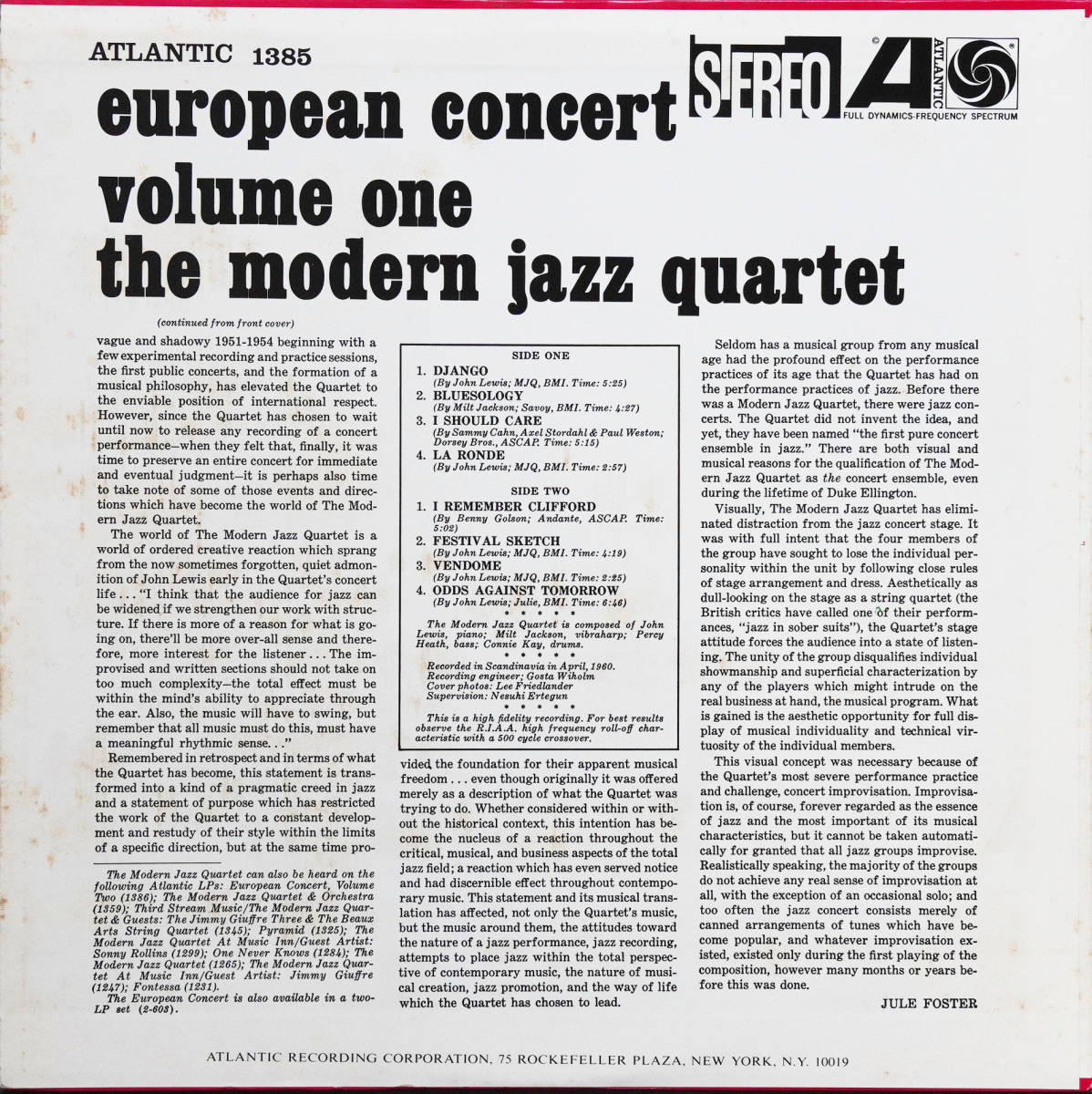 Modern　Jazz　Quartet　モダン・ジャズ・カルテット / European Concert Vol.1 ATLANTIC 1385 国内盤_画像2