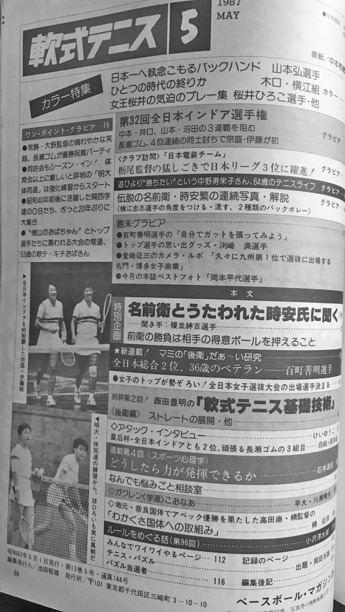 月刊『軟式テニス』1987年5月号 通算144号_画像2