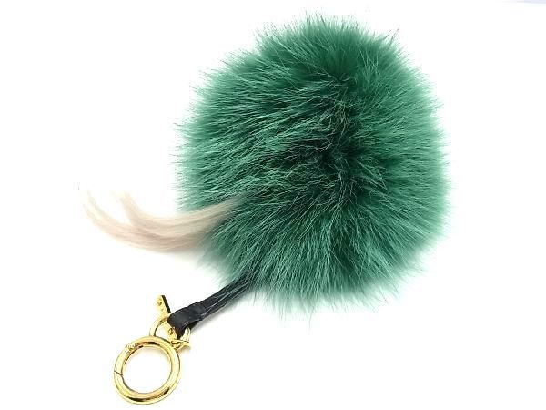 # as good as new # FENDI Fendi bag bagz Monstar pompon charm fur key holder key ring charm green group AN2686