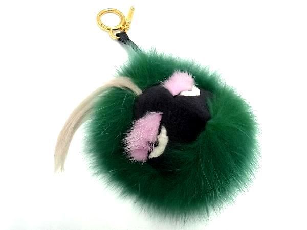 # as good as new # FENDI Fendi bag bagz Monstar pompon charm fur key holder key ring charm green group AN2686