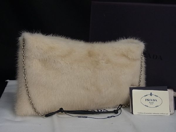 ■新品■未使用■ PRADA プラダ B11236 ミンクファー チェーン ショルダーバッグ ハンドバッグ レディース アイボリー系 BG0203_画像1