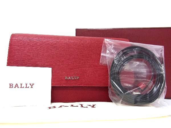 ■新品同様■ BALLY バリー レザー 2WAY クロスボディ ポシェット クラッチバッグ ショルダーウォレット 財布 レディース レッド系 AM6033