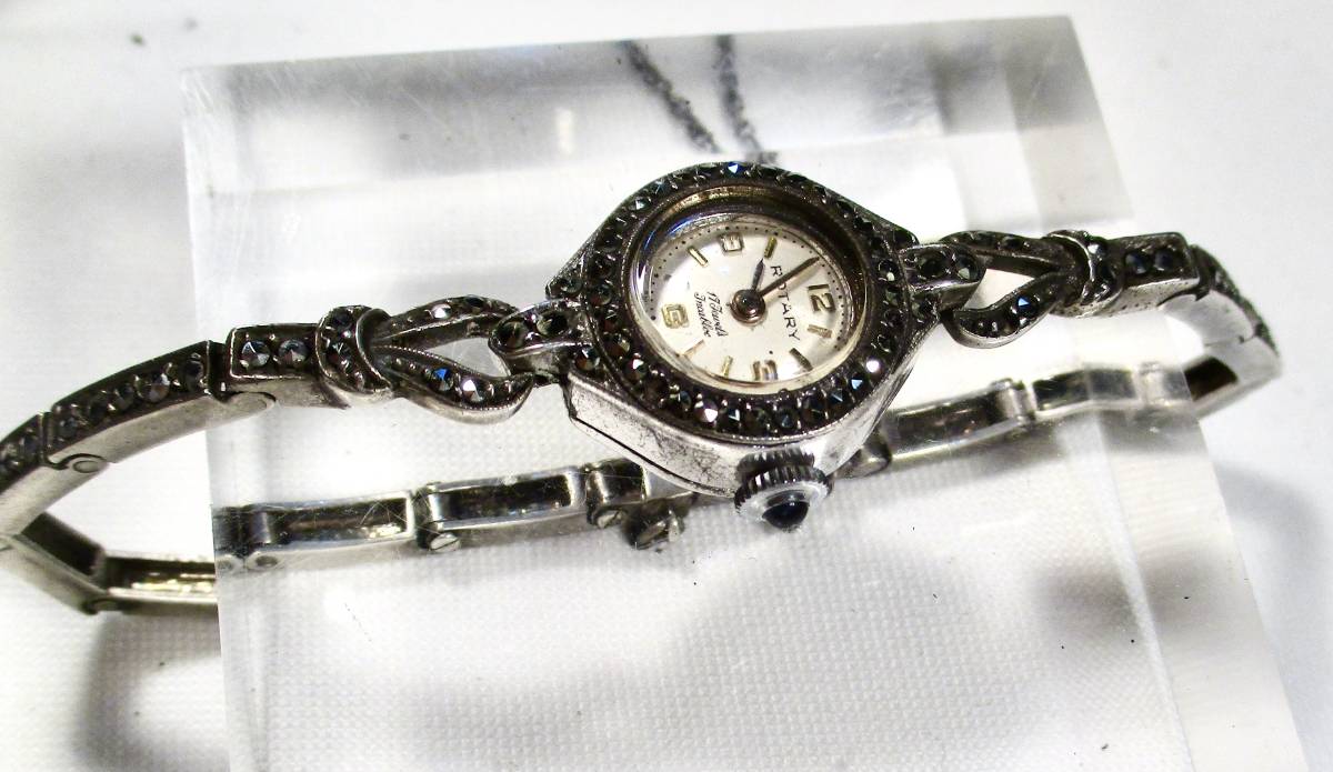 ☆ ビンテージ 銀製　婦人用腕時計　Rotary マルカザイト　1950年頃　スイス