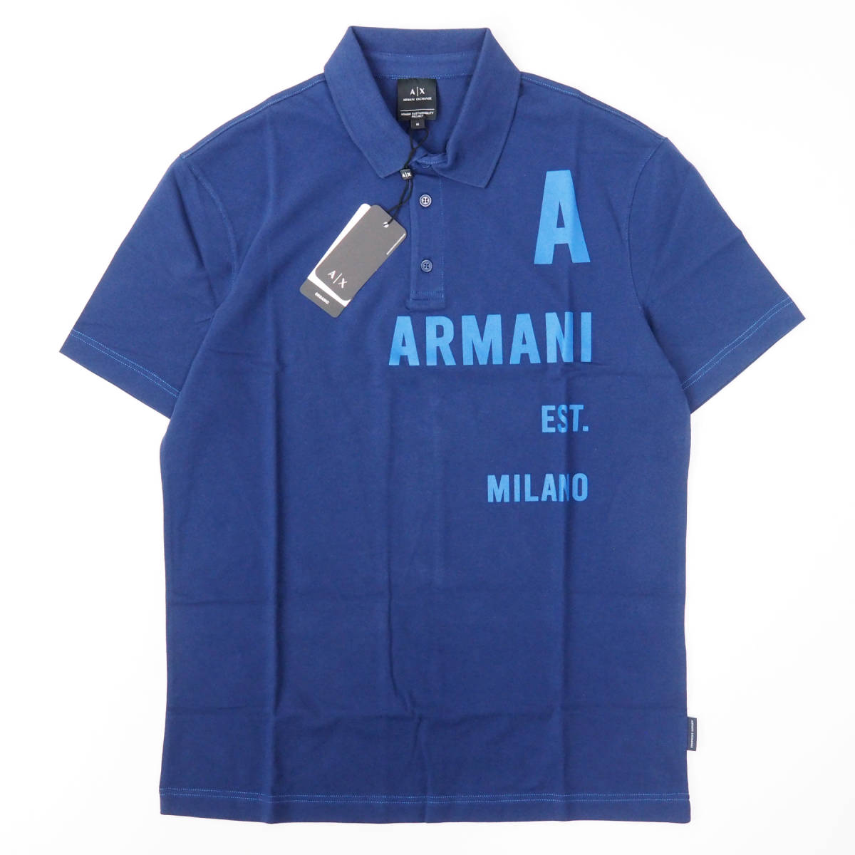 新品正規品 ARMANI EXCHANGE アルマーニ エクスチェンジ 3LZFBA ZJ8NZ ブランド ロゴ ポロシャツ ネイビー Mの画像1