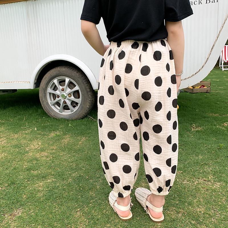  bottoms Kids thin summer polka dot pattern pants easy casual pants hem rubber man and woman use girl man 110