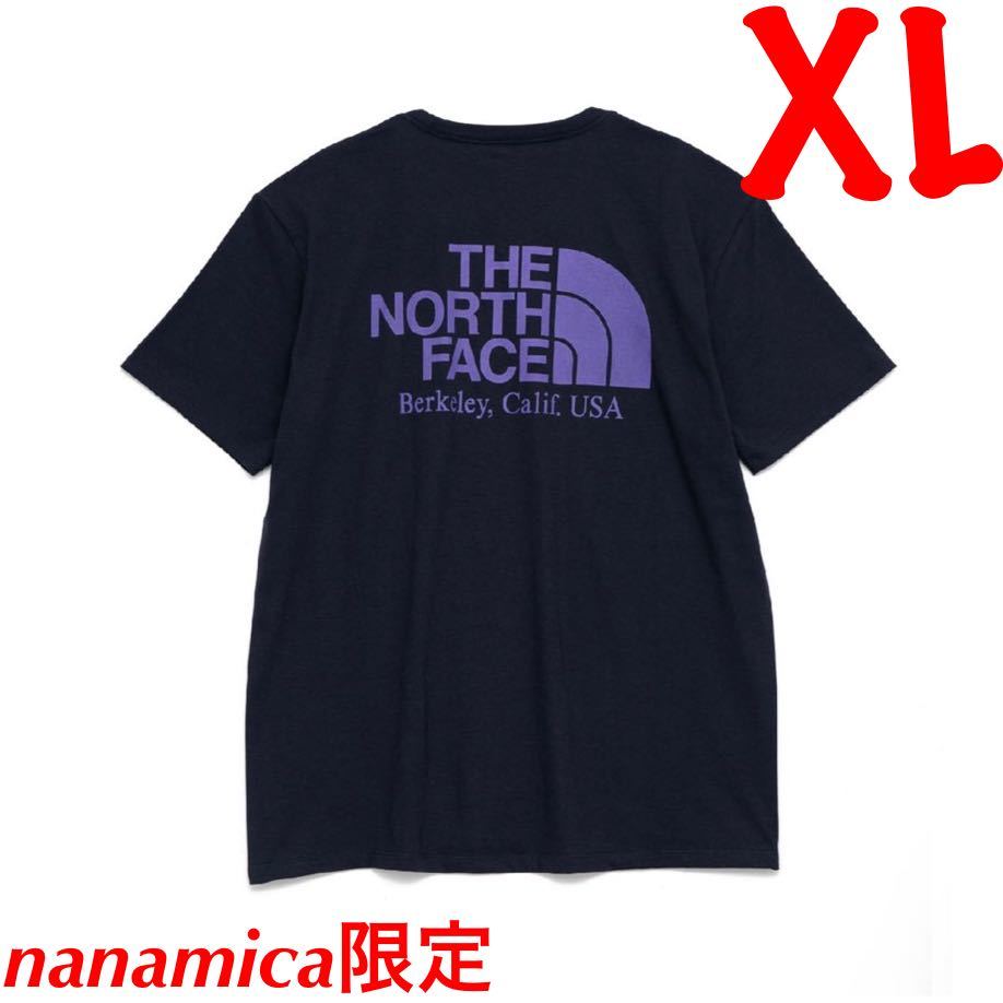 ノースフェイス パープルレーベル Tシャツ【XLサイズ】nanamica限定 別注【NT3268N】ロゴプリントT ネイビー 紺 スタンダード 新品未着用