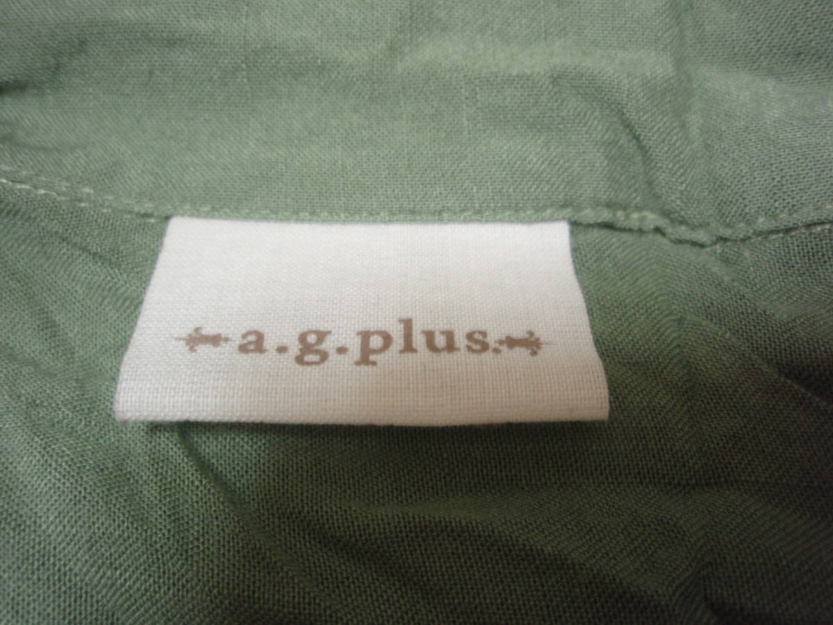 ▼a.g.plus／長袖ブラウス／M／長袖シャツ／麻5％／エージープラス／キミドリ／緑／ ロールアップ袖／エージープラス_画像5