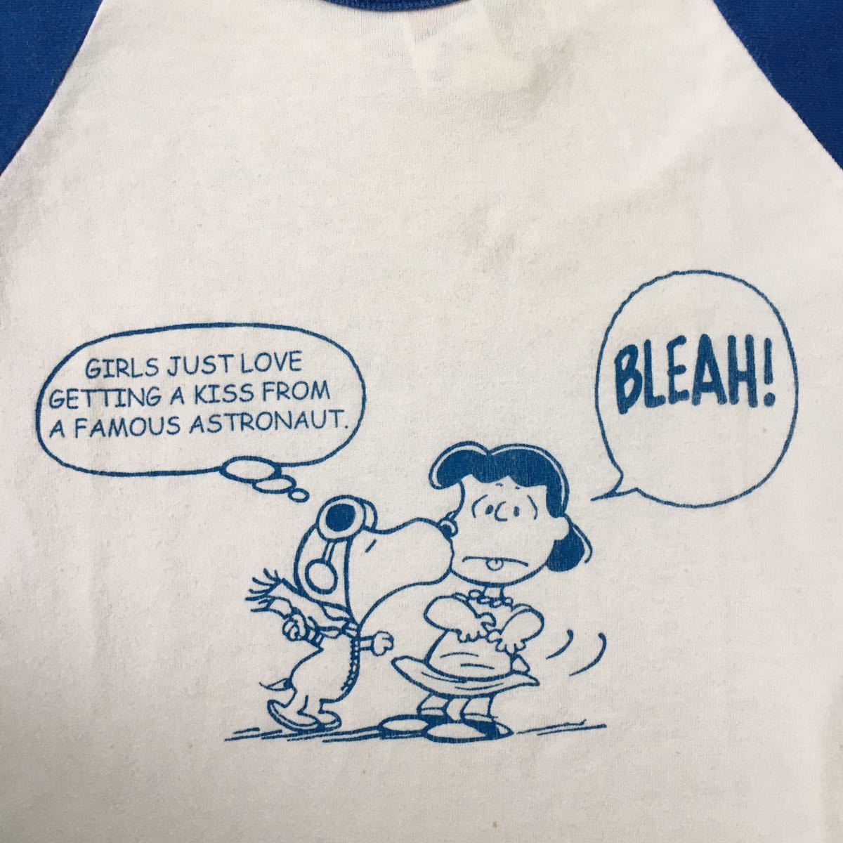 送料込 米国製 SOFFE SHIRTS SNOOPY 七分袖 ラグランT ユースM メンズXSほど USED スヌーピー アメカジ 古着 ビンテージ made in USAの画像3