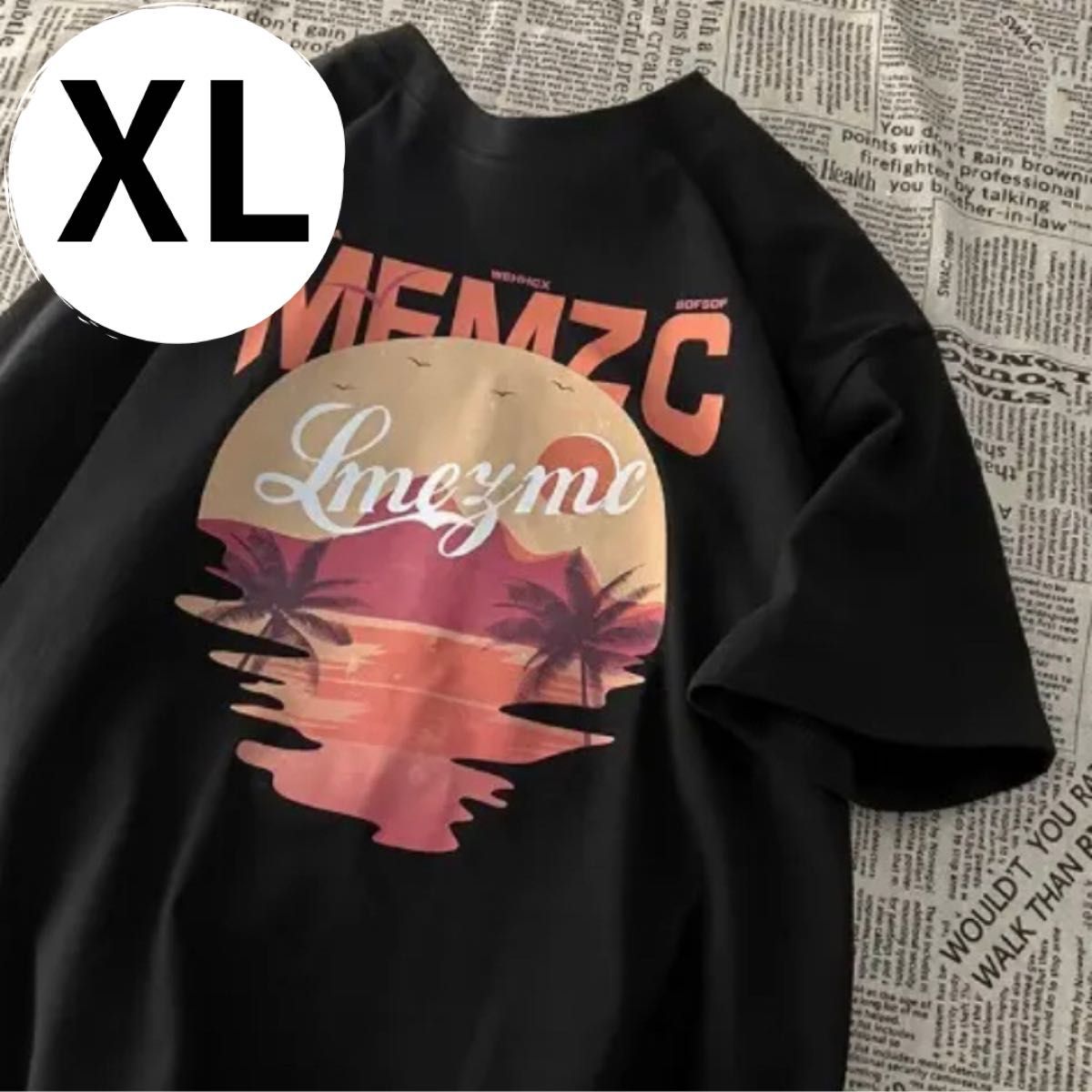 レディース　部屋着　韓国　夏　ブラック　黒 XL　ユニセックス　オーバーサイズ　Tシャツ　ストリート　カジュアル モード