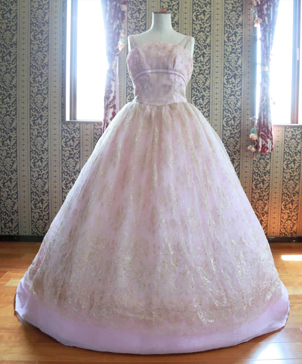 EIKO KOBAYASIエイココバヤシ高級ウエディングドレス11号Lサイズ淡いピンクゴールドカラードレス