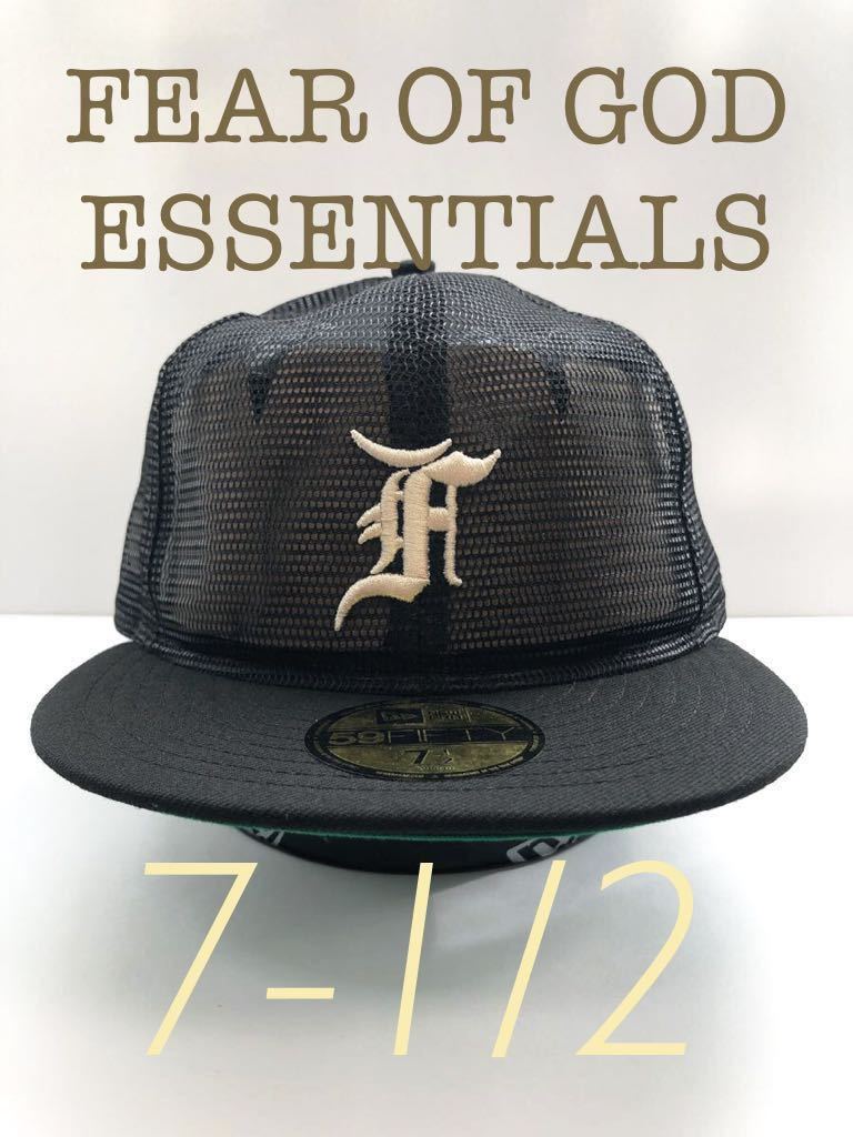 正規販売店舗 59FIFTY FEAROFGOD ESSENTIALS Fロゴブラックグリーン - 帽子