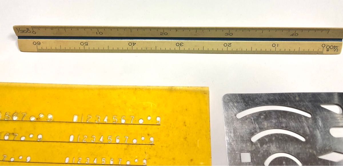 二級建築家使用 定規3点セット 図面 製図用 手書き ものさし ウチダ№24 匿名　手書き図面 建築業 営業マン 学生 建築学科