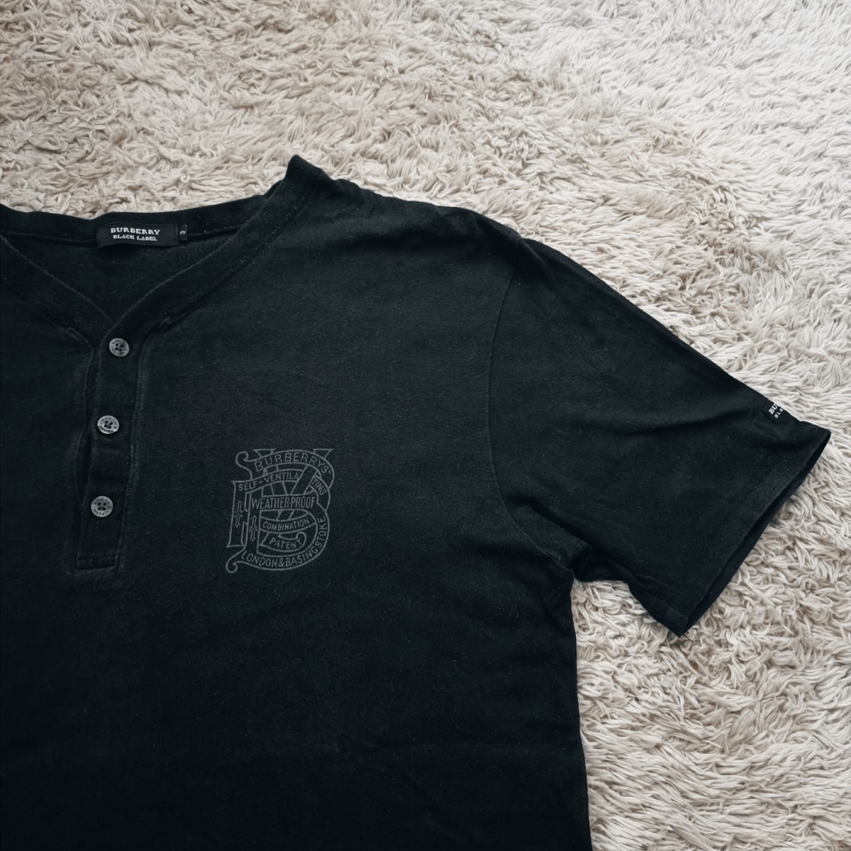 バーバリー ブラックレーベル ボタン 半袖 Tシャツ メンズ 黒 BURBERRY BLACK LABEL_画像2