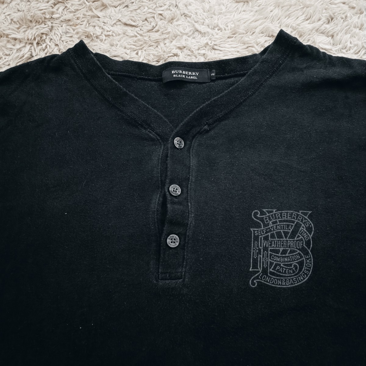 バーバリー ブラックレーベル ボタン 半袖 Tシャツ メンズ 黒 BURBERRY BLACK LABEL_画像4