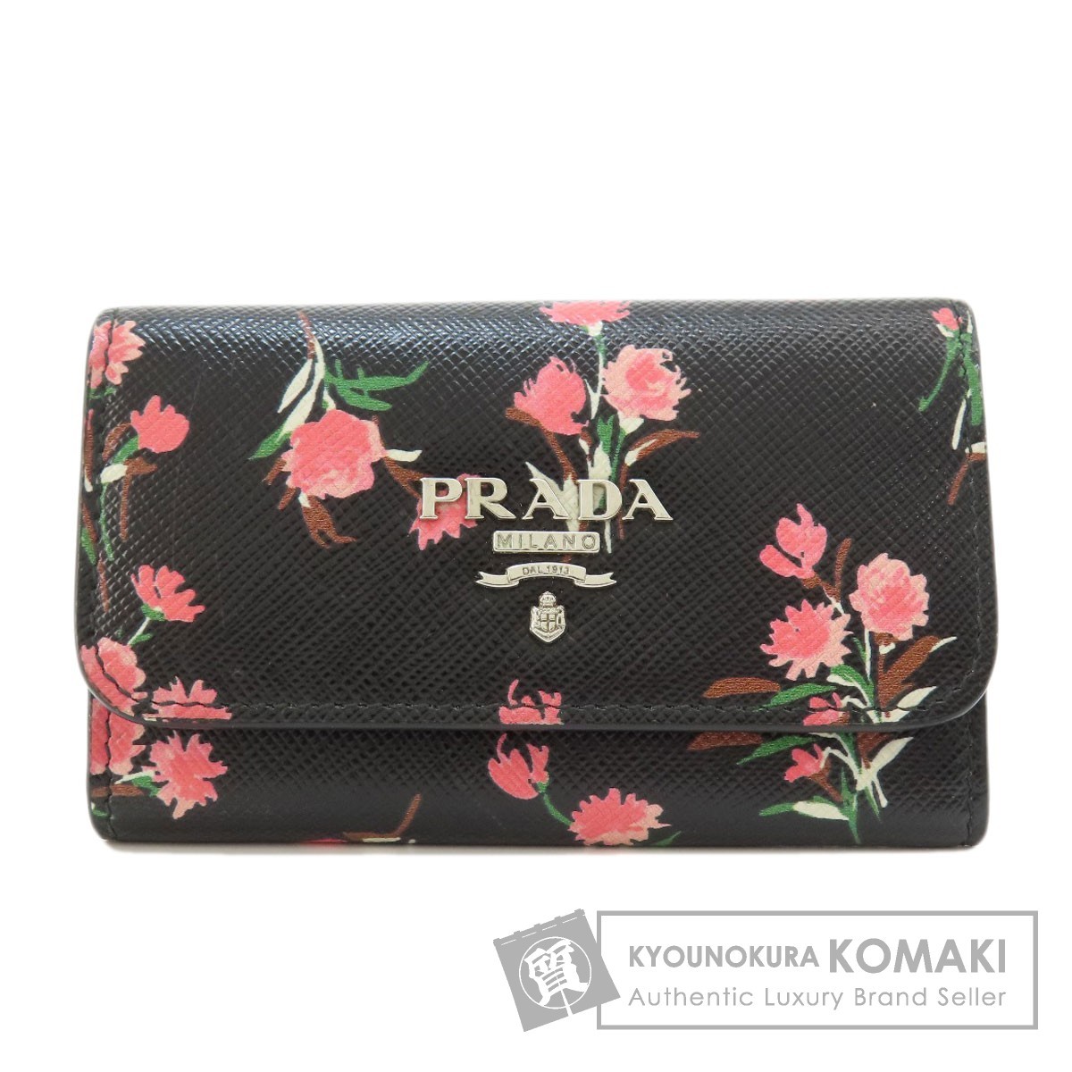 PRADA プラダ 1PG222 フラワーモチーフ サフィアーノ キーケース レザー レディース 中古